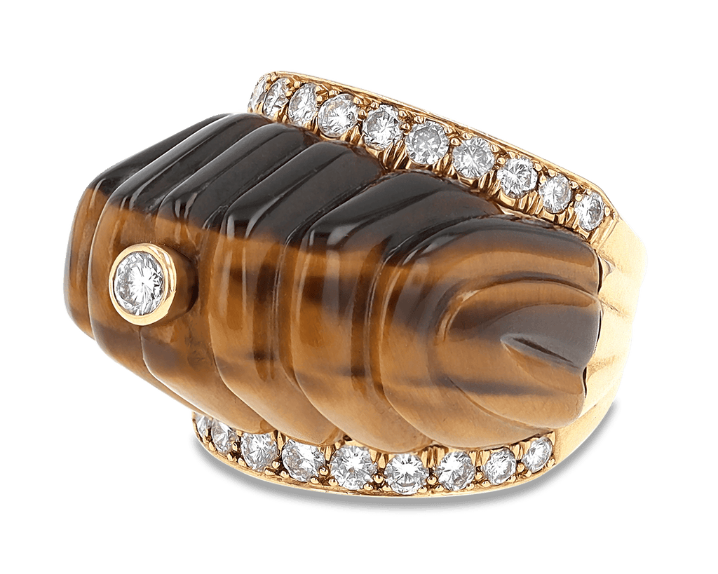 David Webb Tiger's Eye and Diamond Ring
