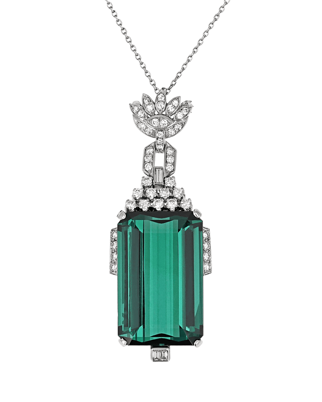 Art Deco Green Tourmaline Pendant, 80.71 Carats