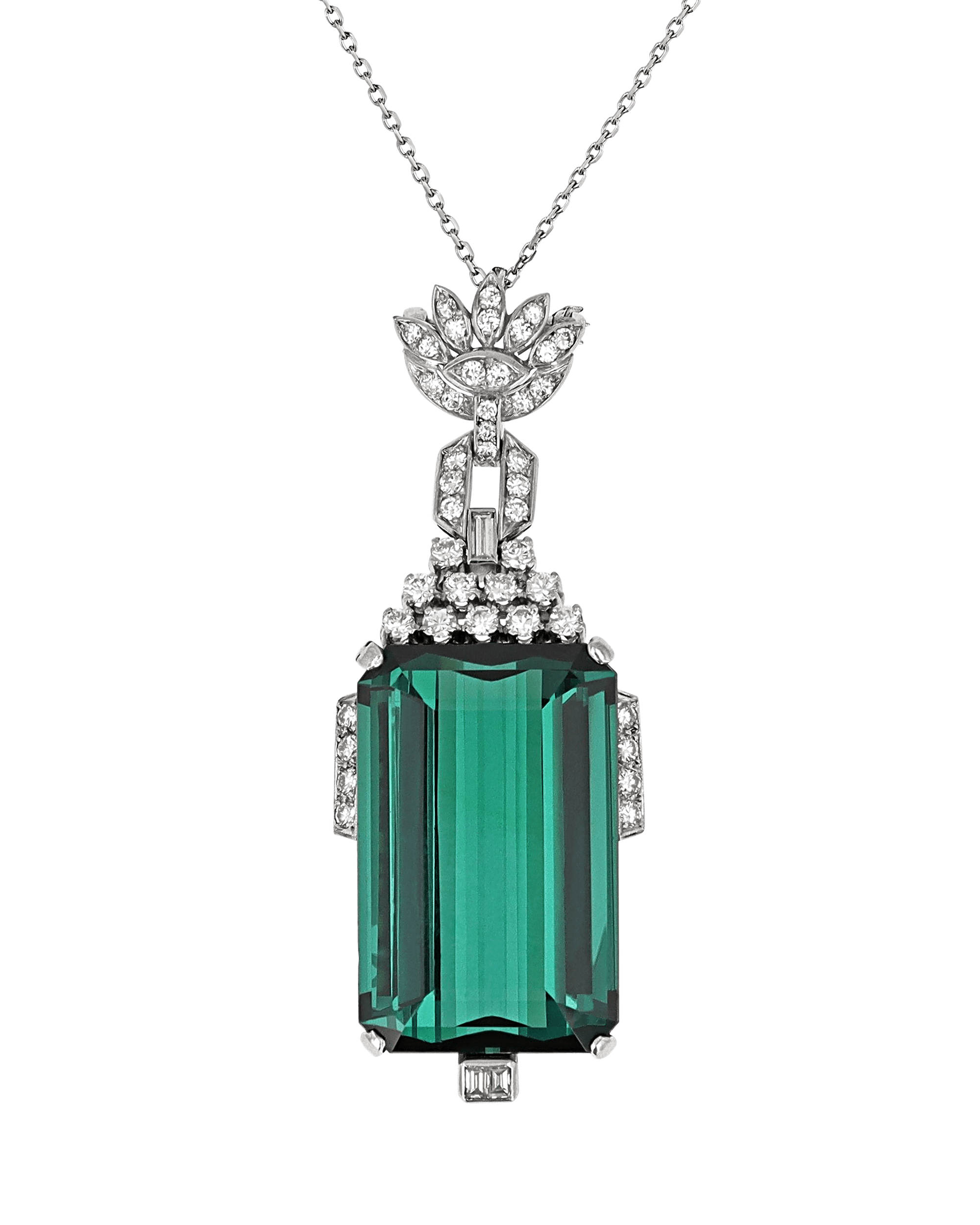 Art Deco Green Tourmaline Pendant, 80.71 Carats