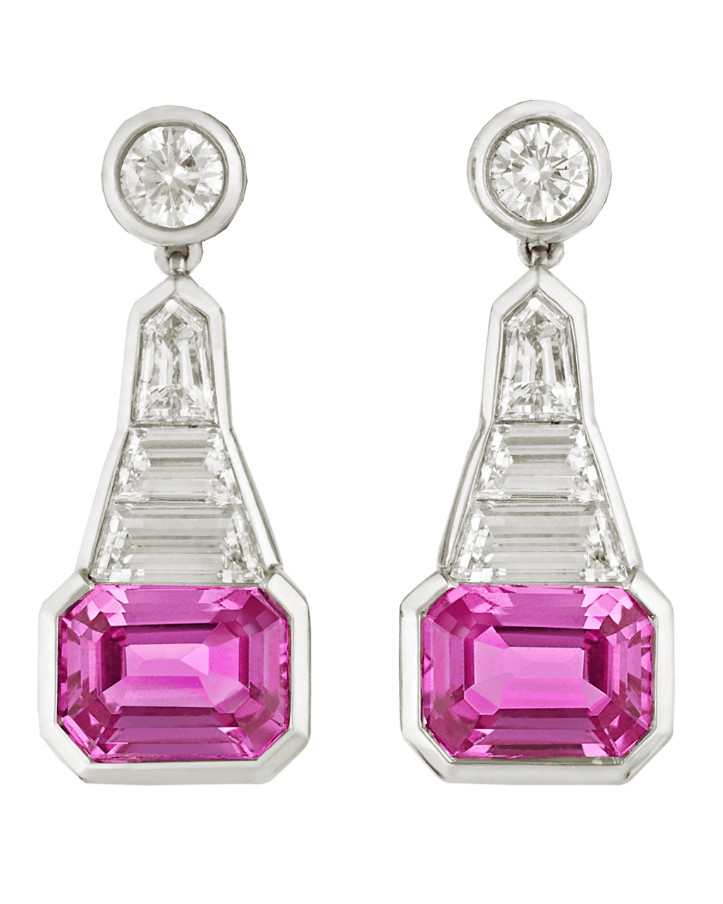 Pink Sapphire Dangle Earrings, 3.60 Carats