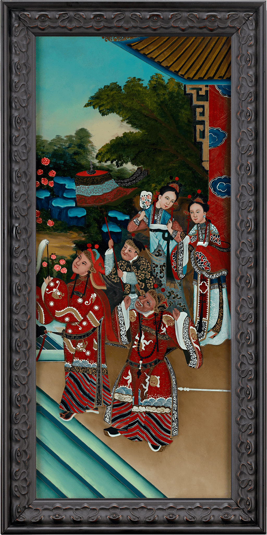 Qing Dynasty Reverse Glass Work - Five Figures in Procession