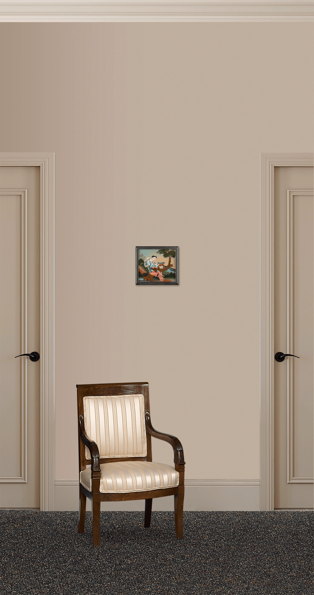 Qing Dynasty Reverse Glass Work - Seated Figure with Brown Creature