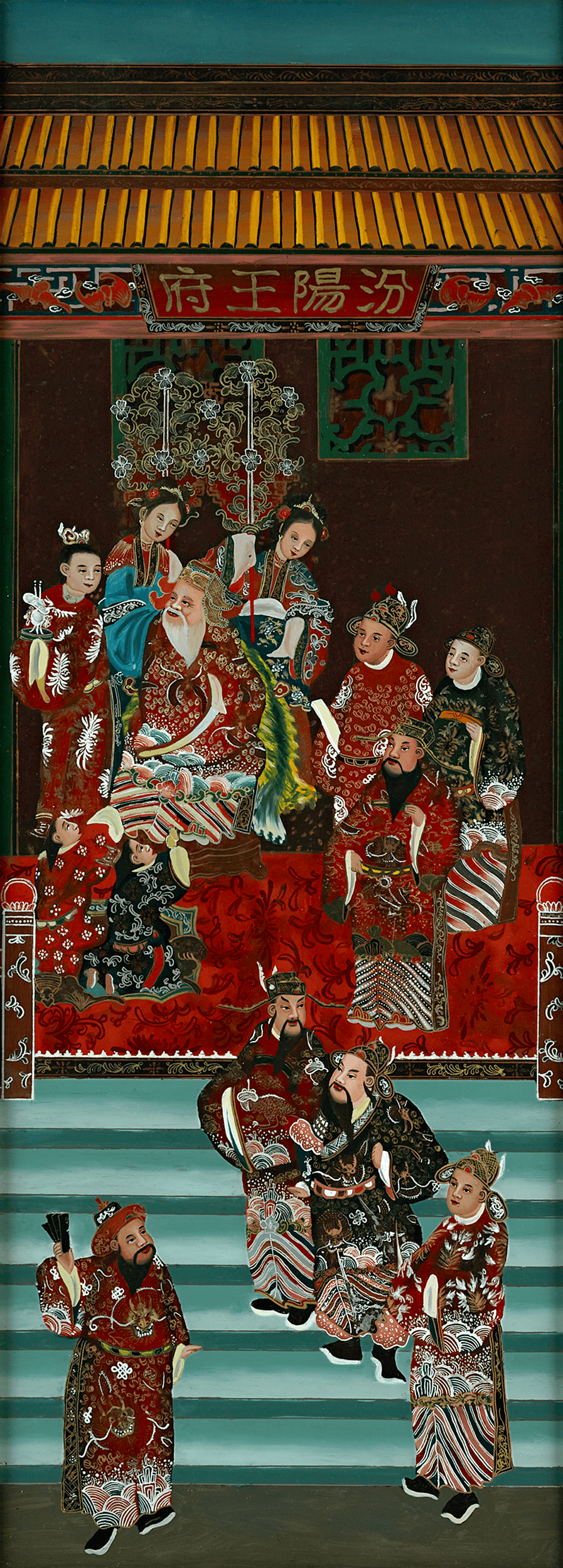 Qing Dynasty Reverse Glass Work - Large Party at Throne