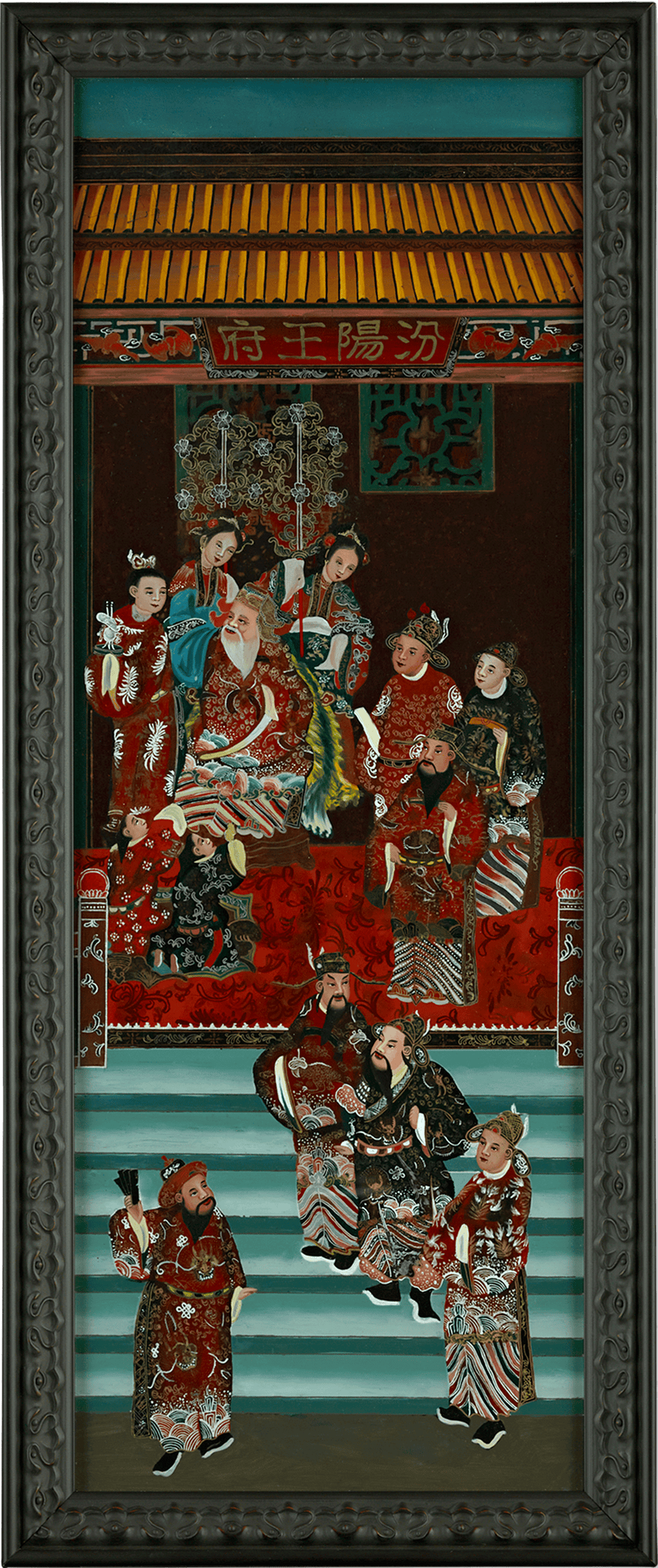 Qing Dynasty Reverse Glass Work - Large Party at Throne