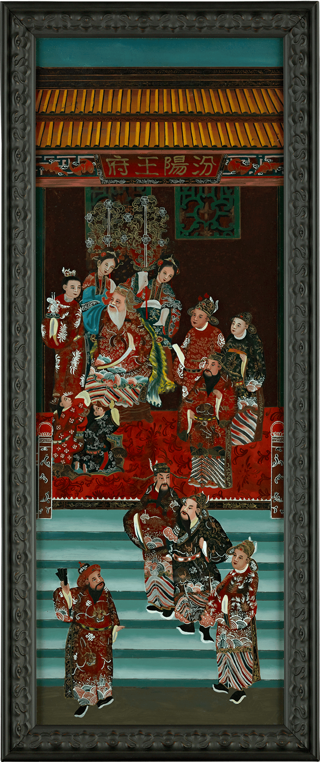 Qing Dynasty Reverse Glass Work - Large Party at Throne