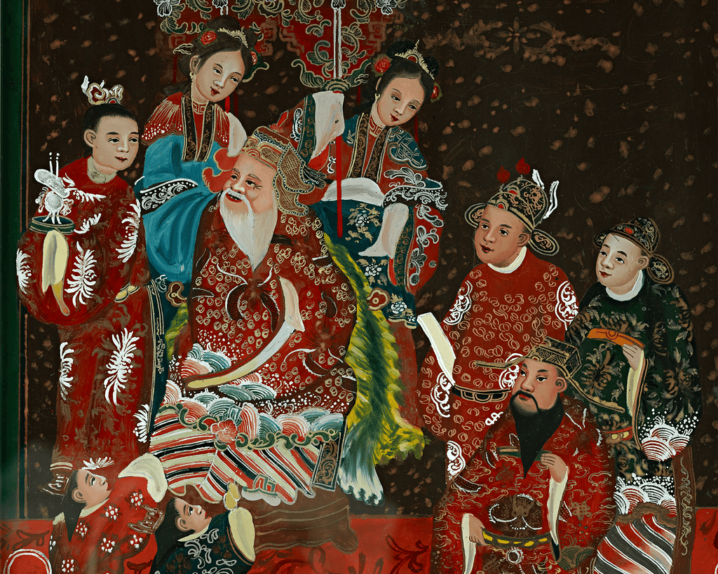 Qing Dynasty Reverse Glass Work - Large Party at Throne