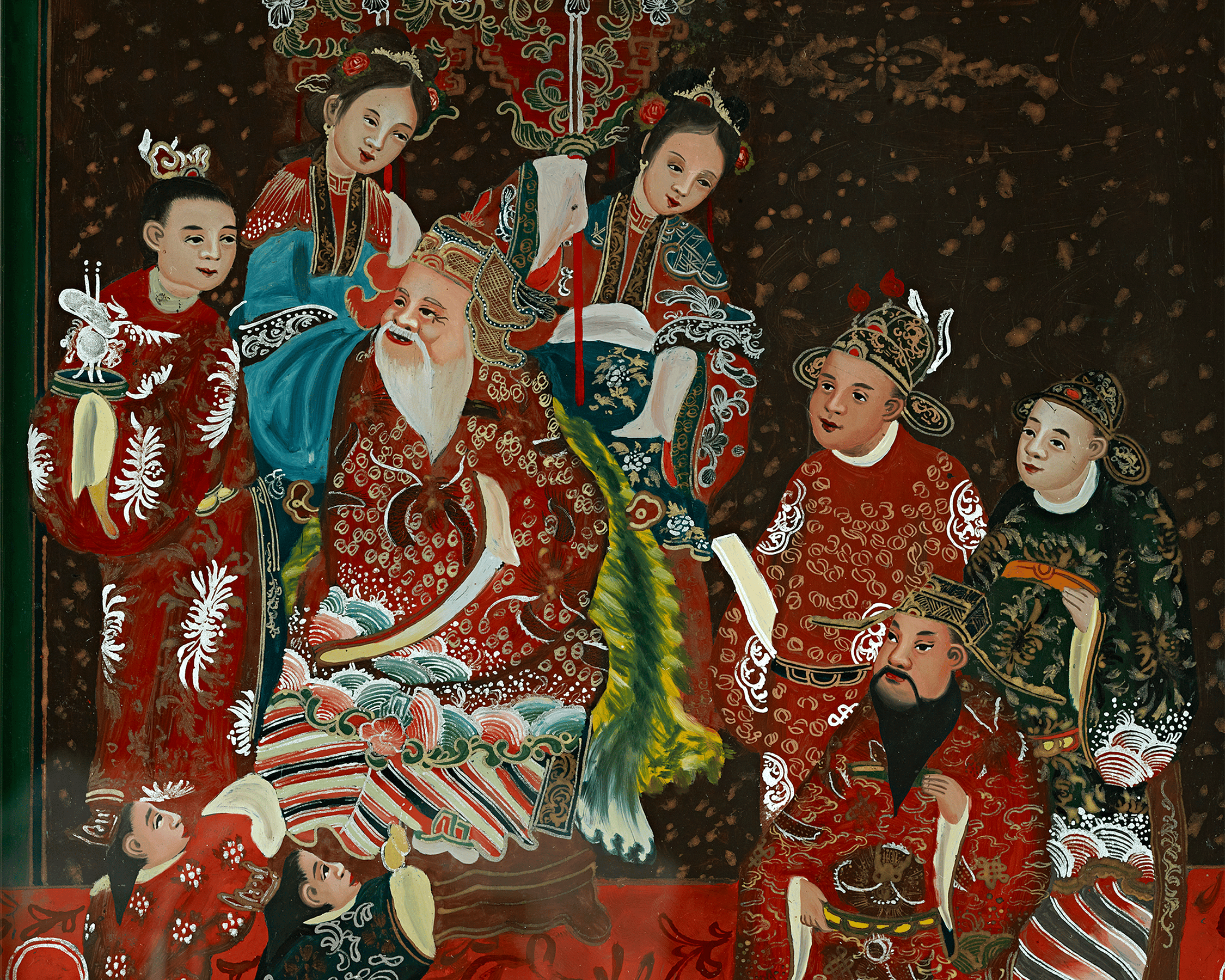 Qing Dynasty Reverse Glass Work - Large Party at Throne