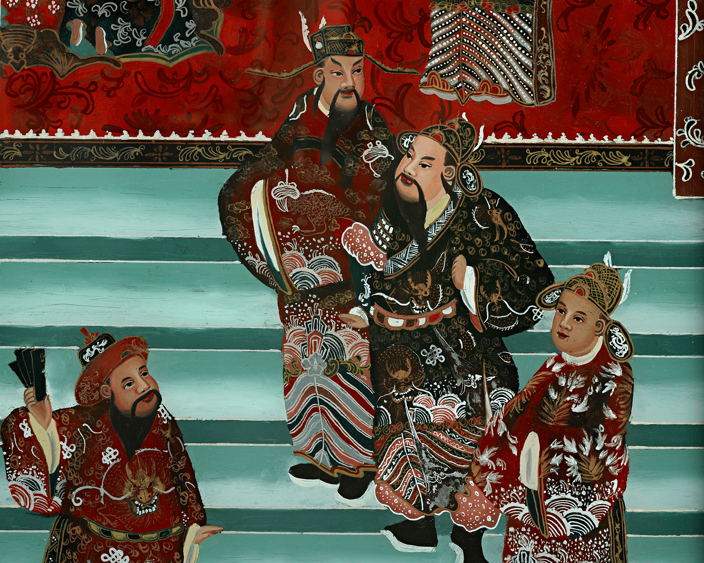 Qing Dynasty Reverse Glass Work - Large Party at Throne
