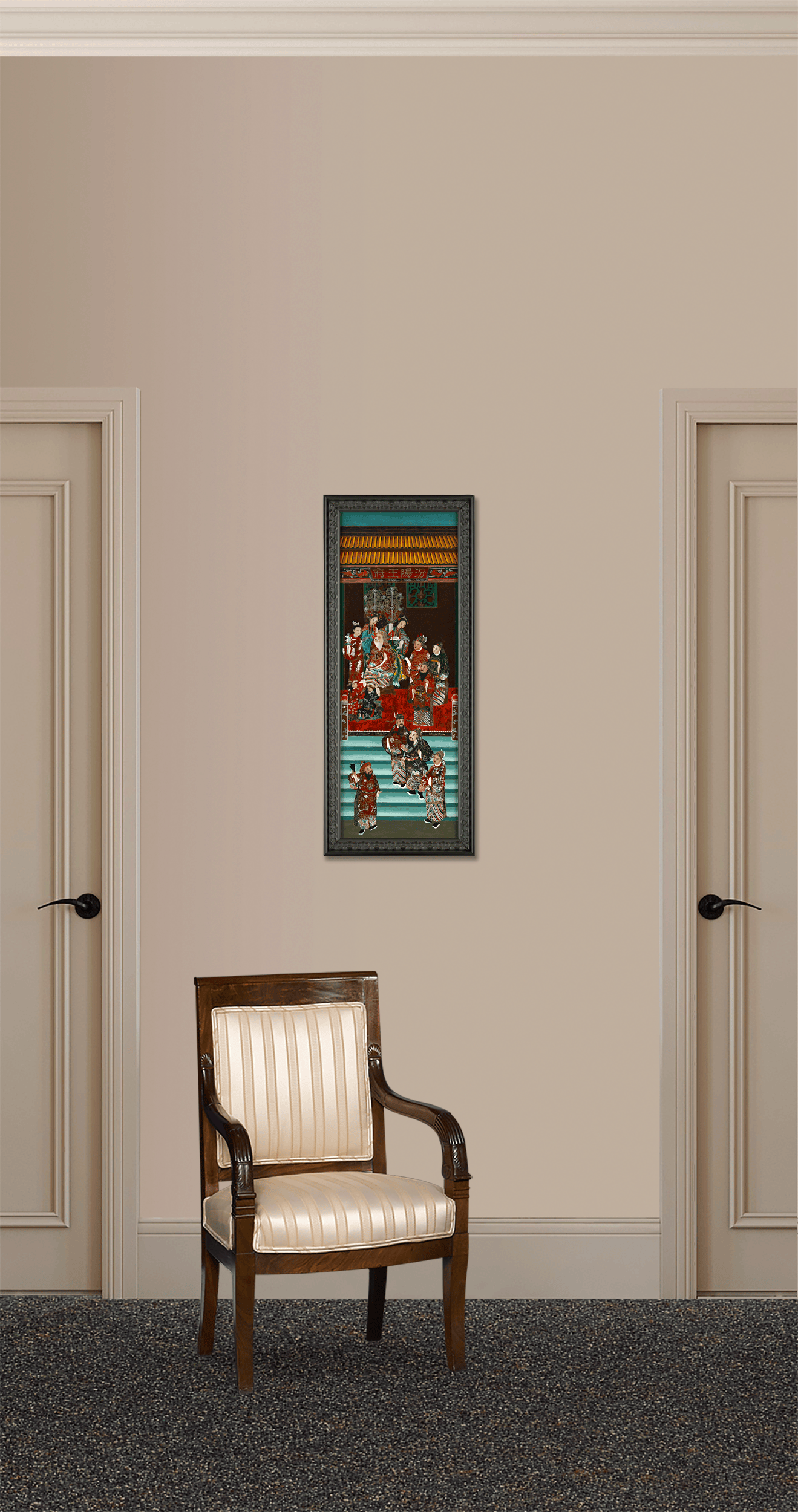 Qing Dynasty Reverse Glass Work - Large Party at Throne