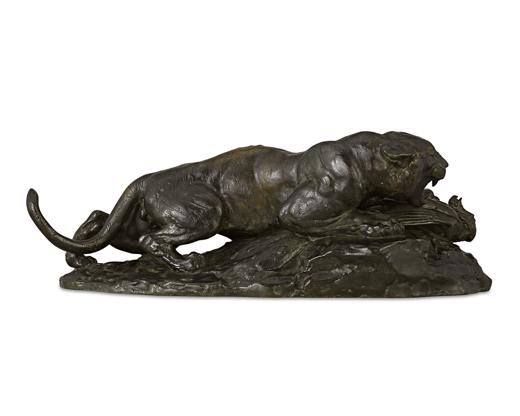 Tigre saissant un paon by Antoine-Louis Barye