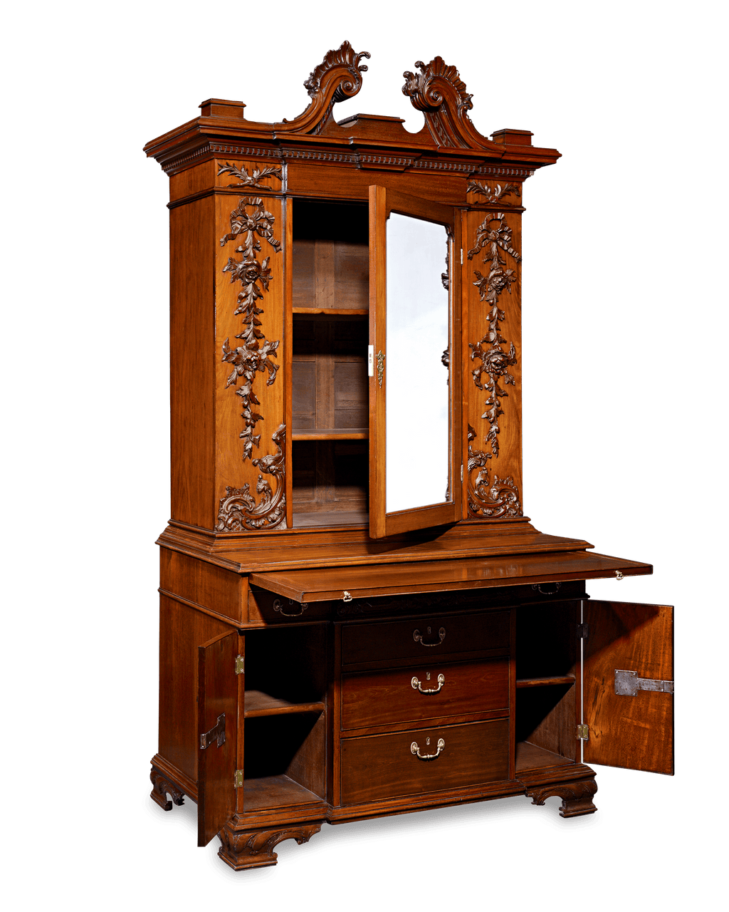Mahogany Bureau Cabinet after Thomas Chippendale