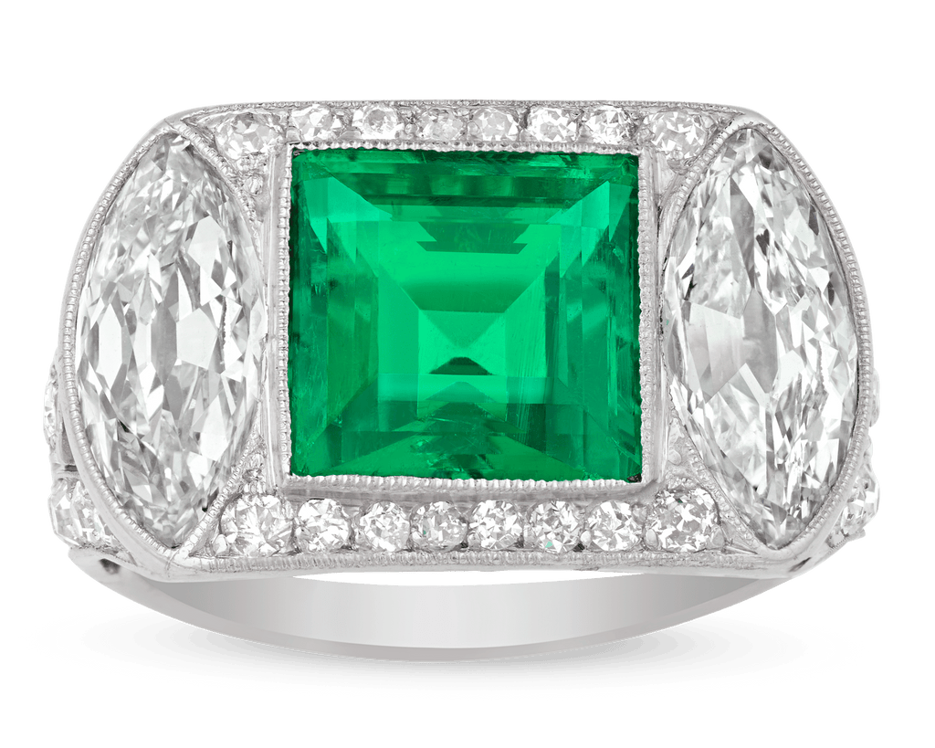 Art Deco Untreated Colombian Emerald Ring, 2.89 Carats