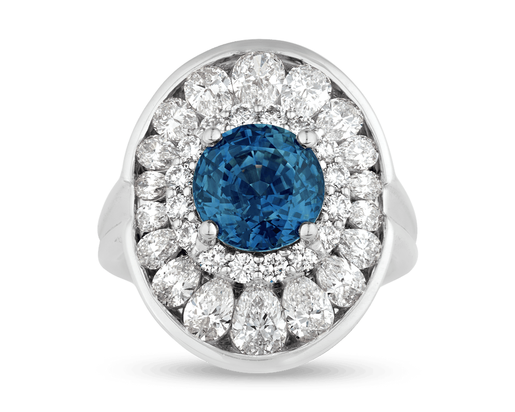 Untreated Teal Sapphire Ring, 4.03 Carats