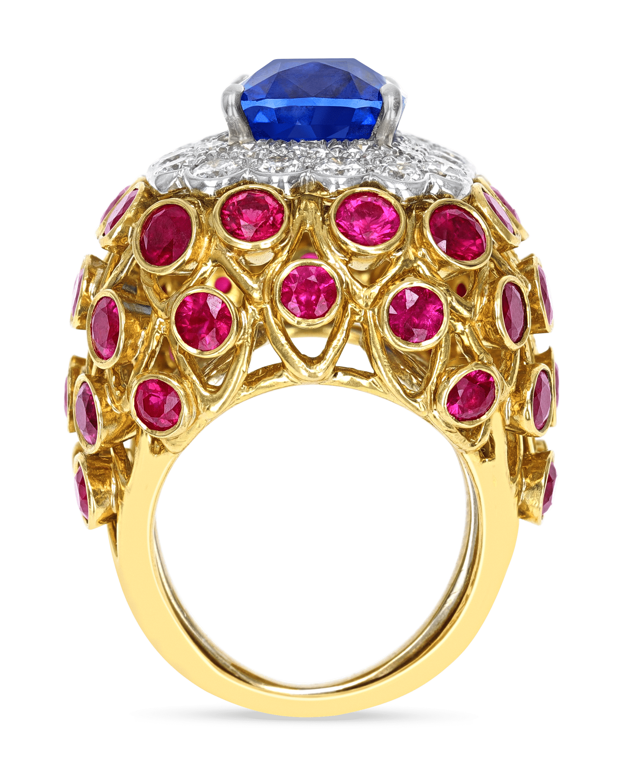 David Webb Sapphire, Ruby and Diamond Ring