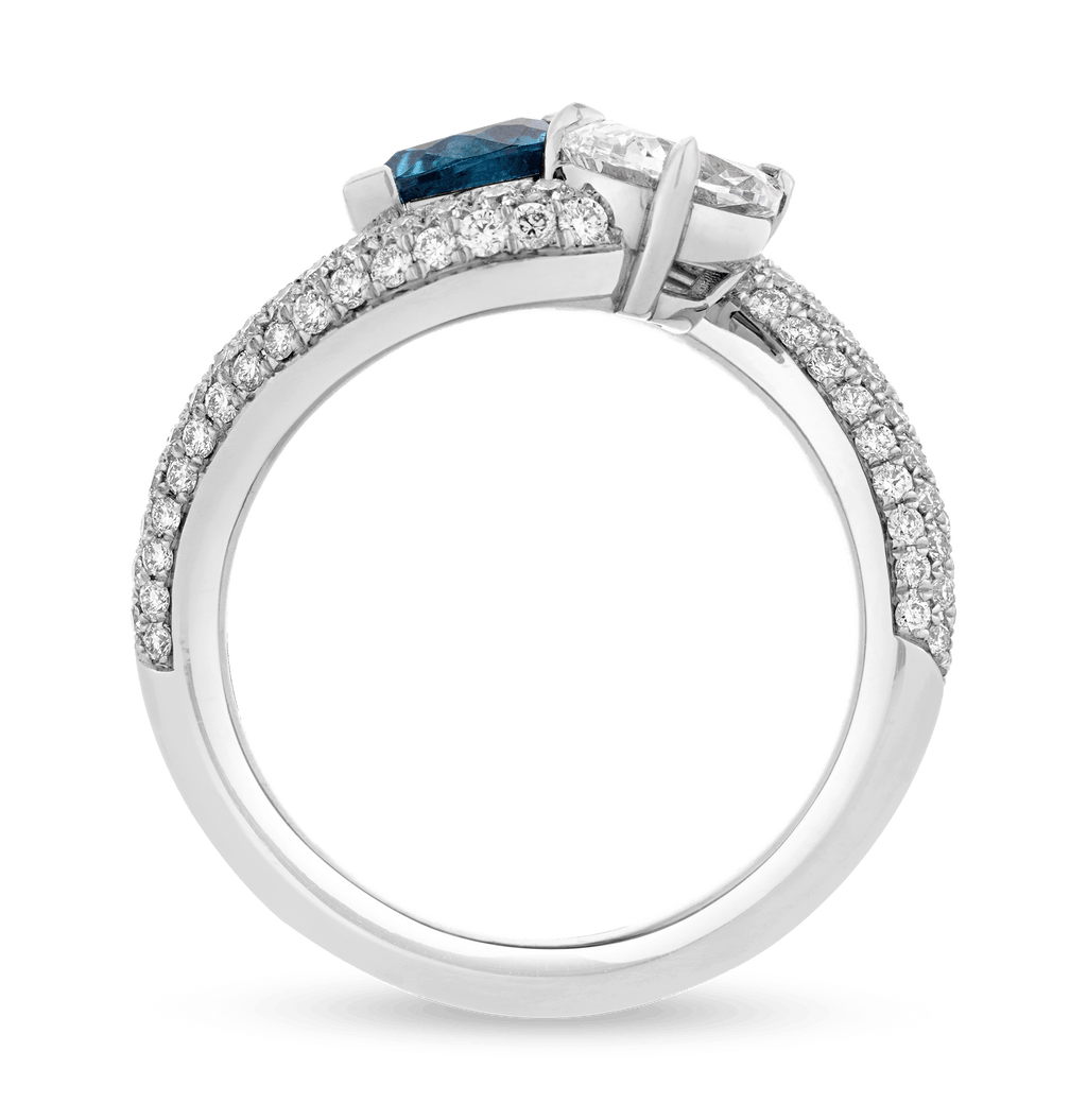 Paraiba Tourmaline and Diamond Bypass Ring