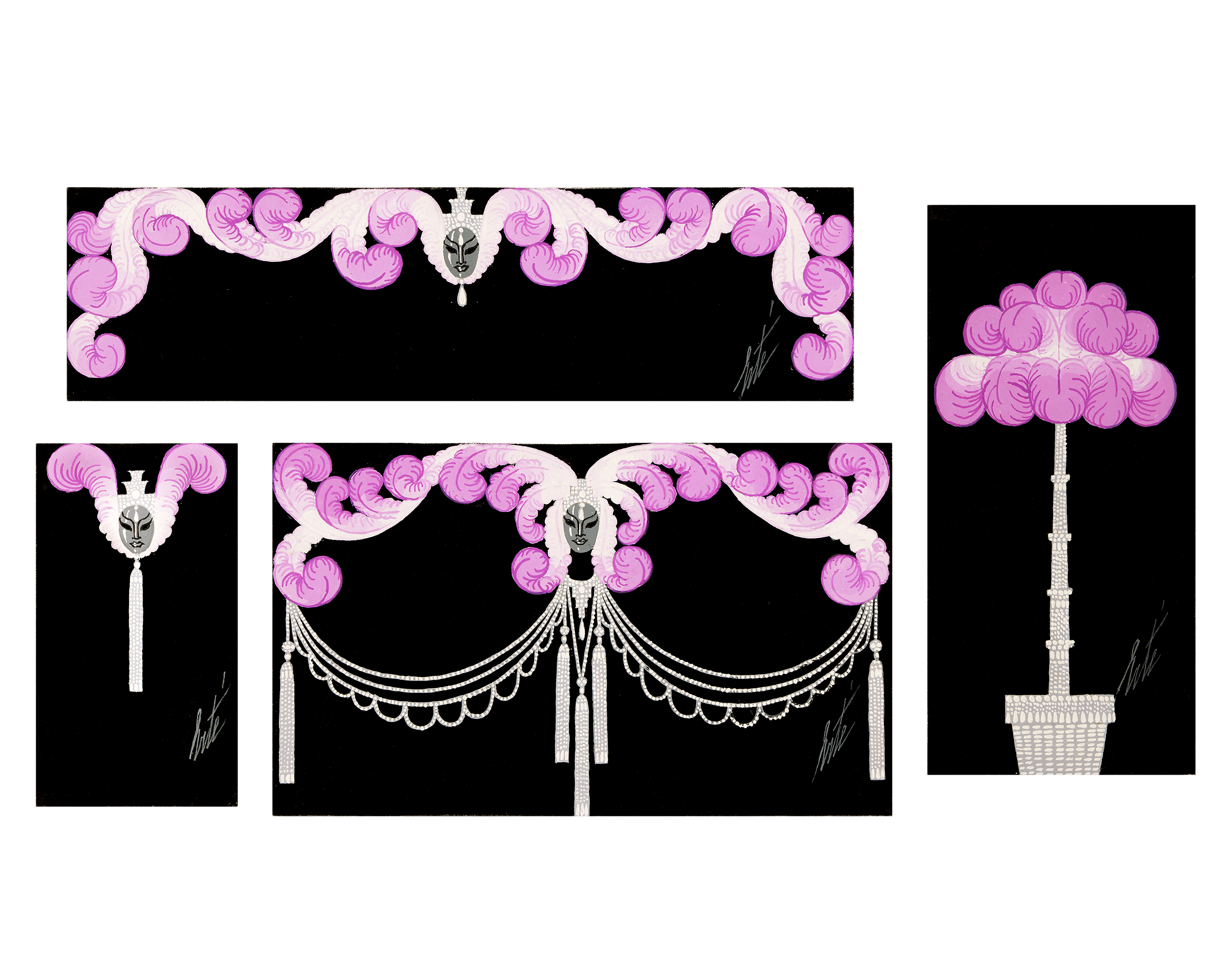 Ensemble of 4: Décors pour le Lido by Erté