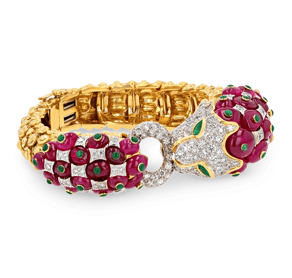 David Webb Ruby, Emerald and Diamond Lion Bracelet
