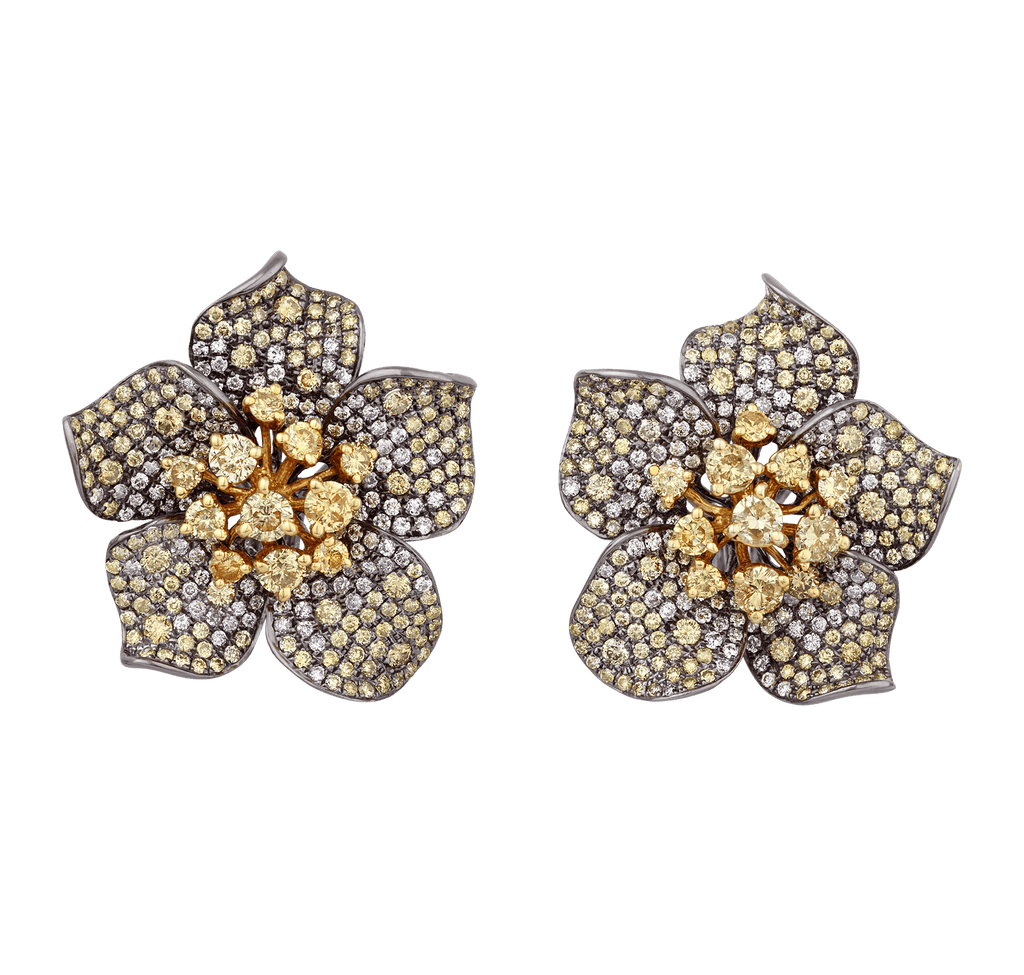 Floral Yellow Diamond Earrings, 8.00 carats