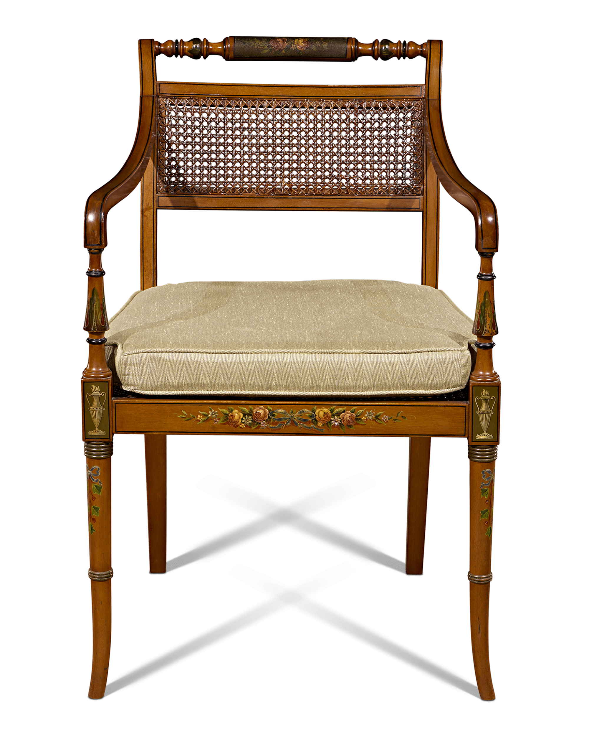 Pair of Edwardian Satinwood Cane Chairs