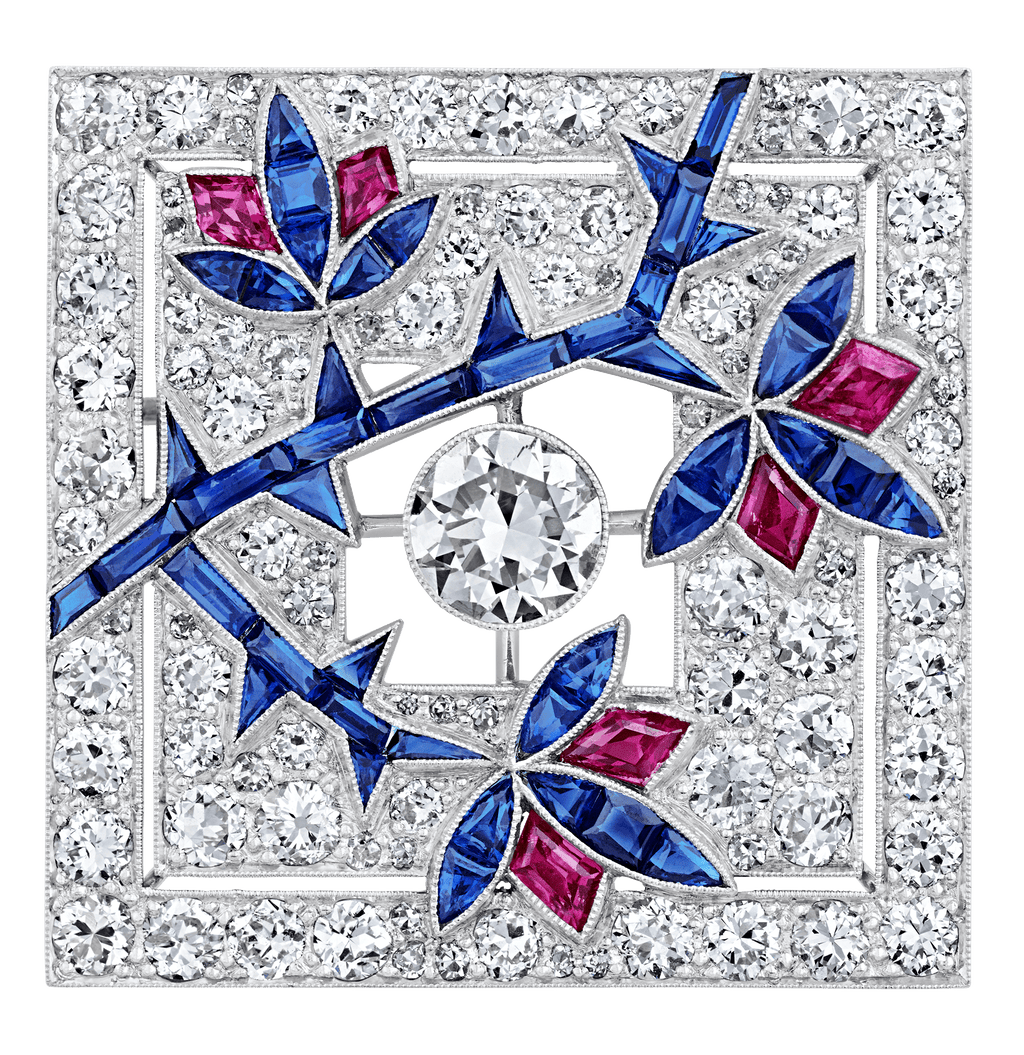Art Deco Diamond and Sapphire Japanese Maple Tree Brooch