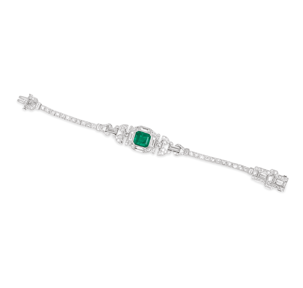Art Deco Colombian Emerald and Diamond Bracelet