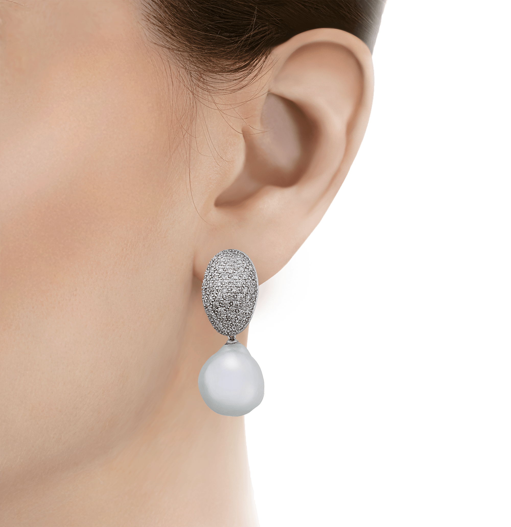 South Sea Pearl and Pavé-Diamond Earrings