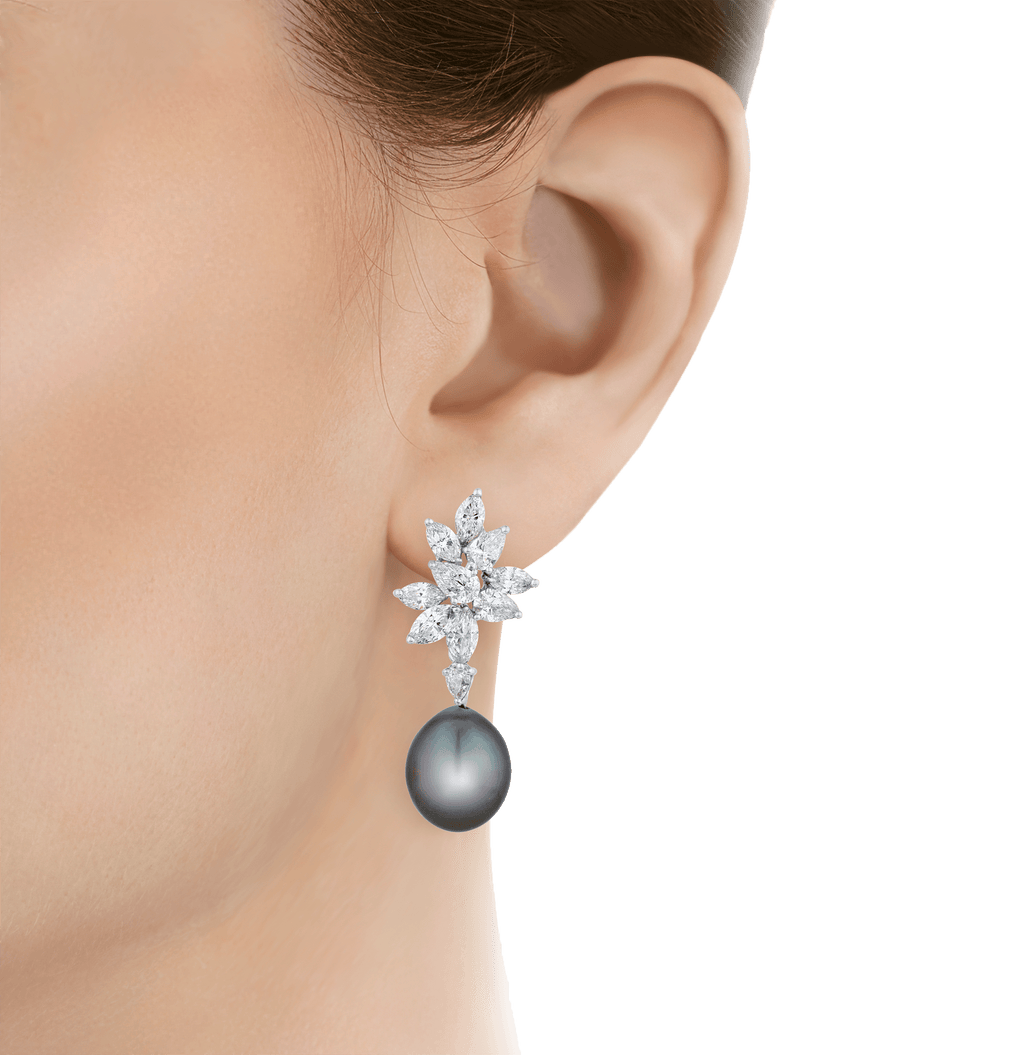 Tahitian Pearl and Diamond Sunburst Earrings