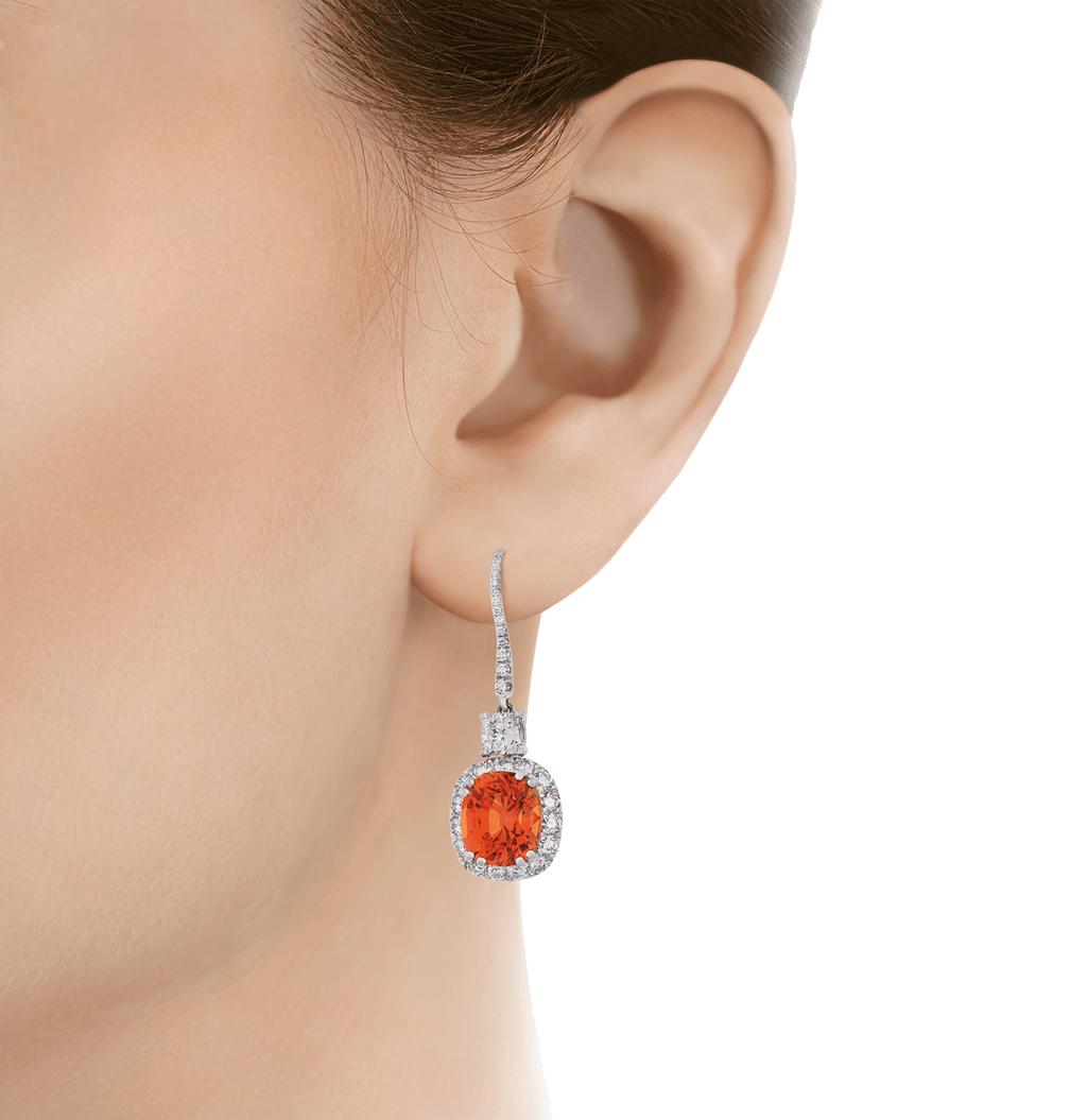 Spessartine Garnet and Diamond Earrings, 9.66 Carats