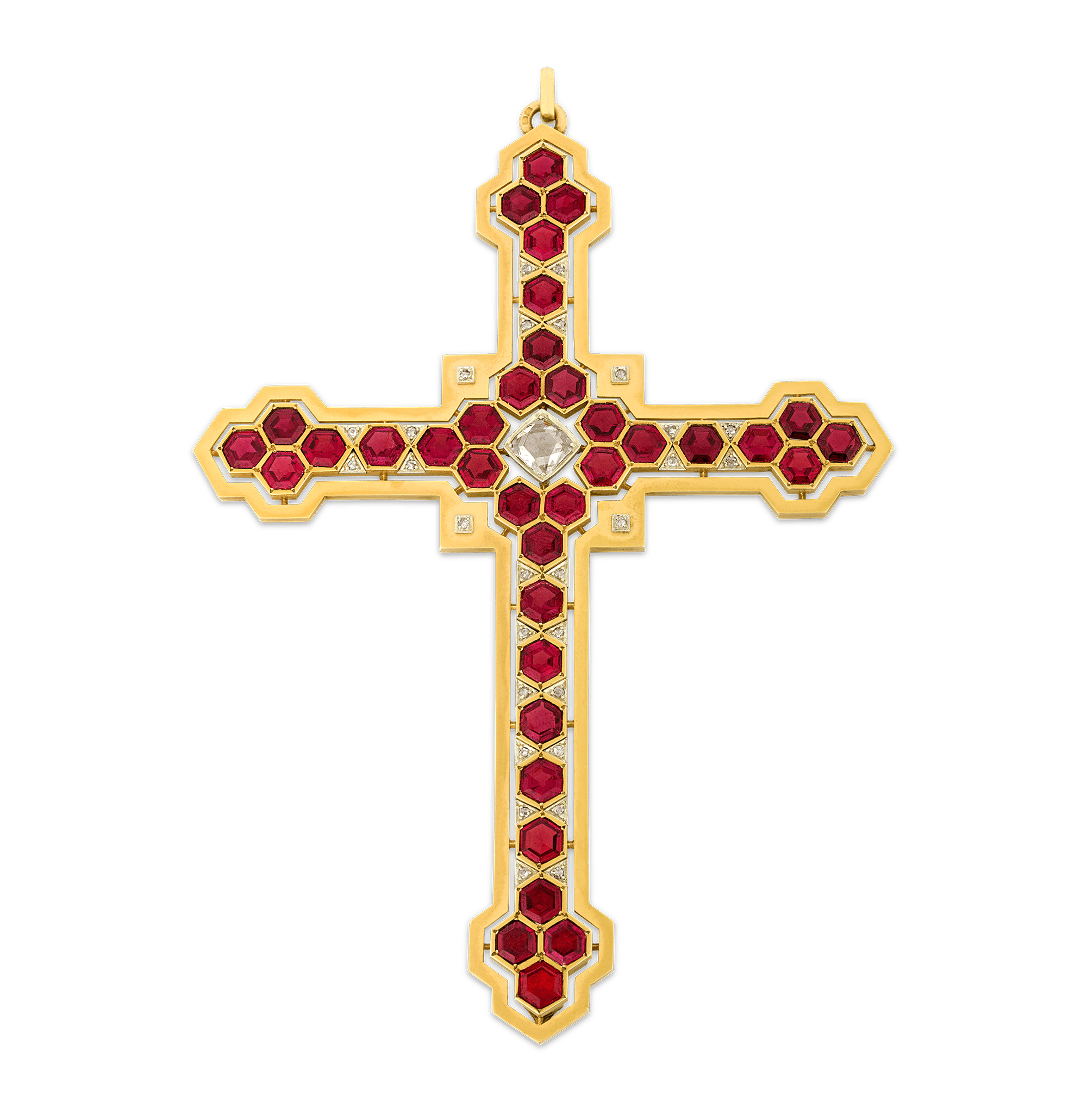 Mellerio Garnet, Diamond and Gold Cross Pendant