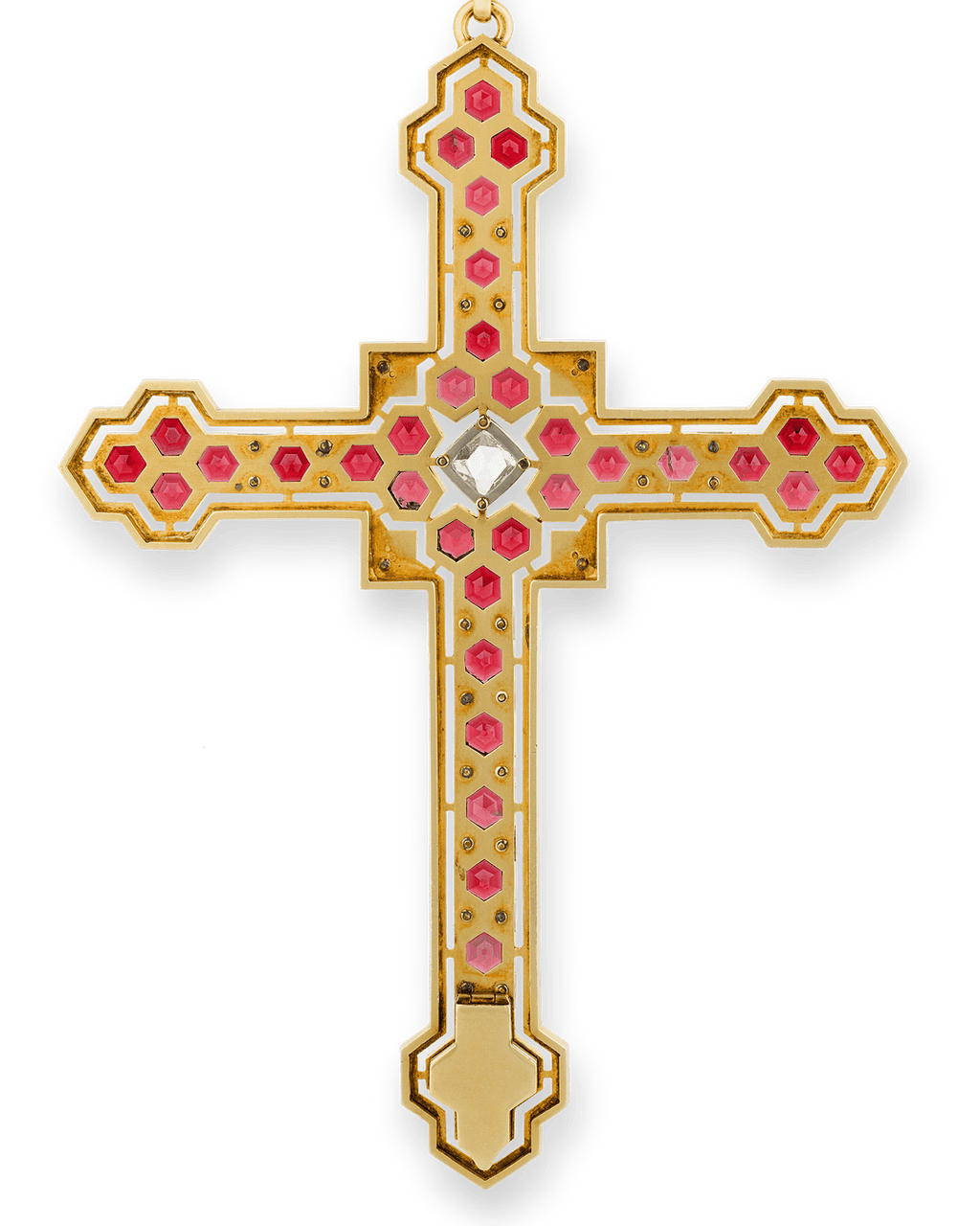 Mellerio Garnet, Diamond and Gold Cross Pendant