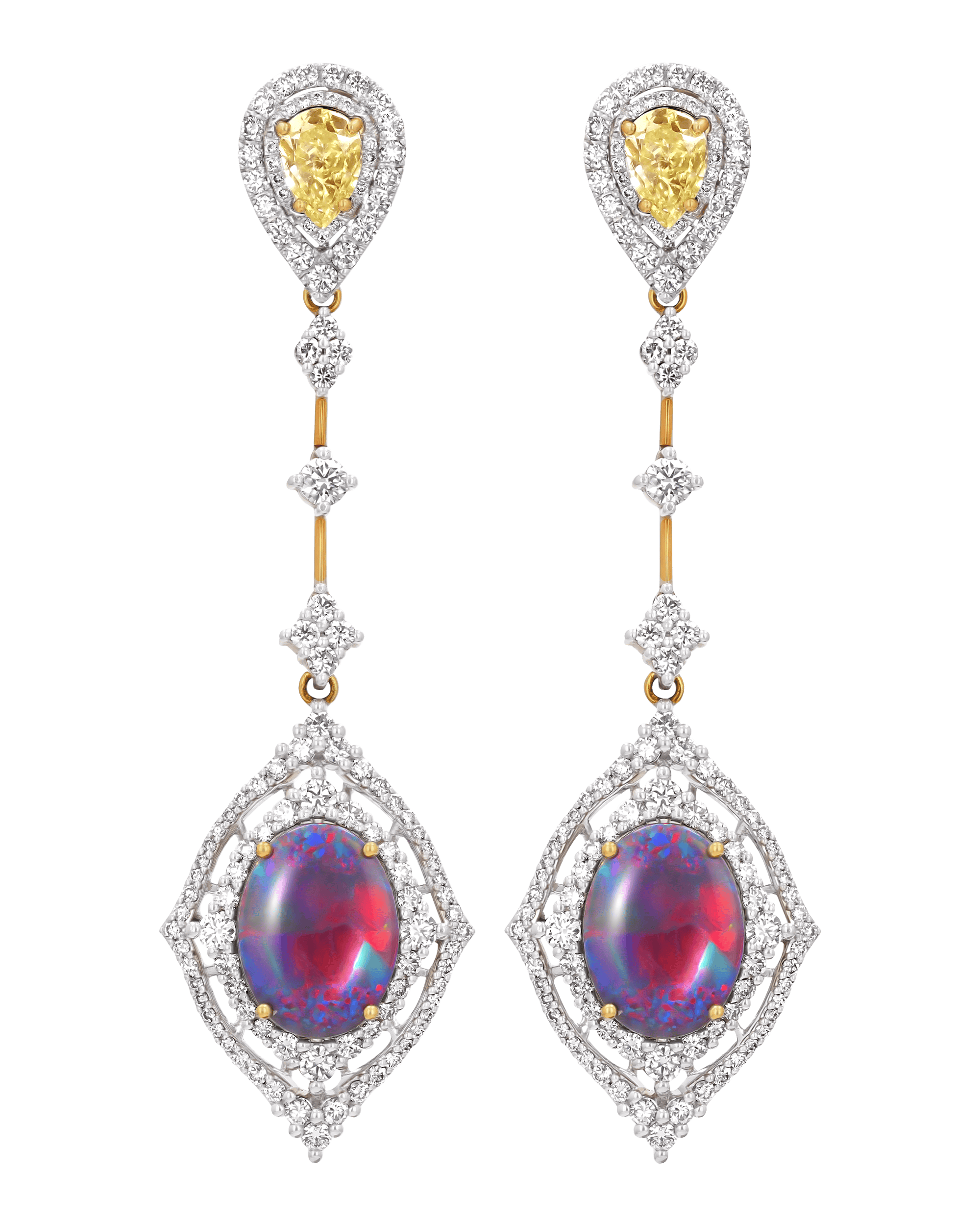Black Opal and Yellow Diamond Earrings