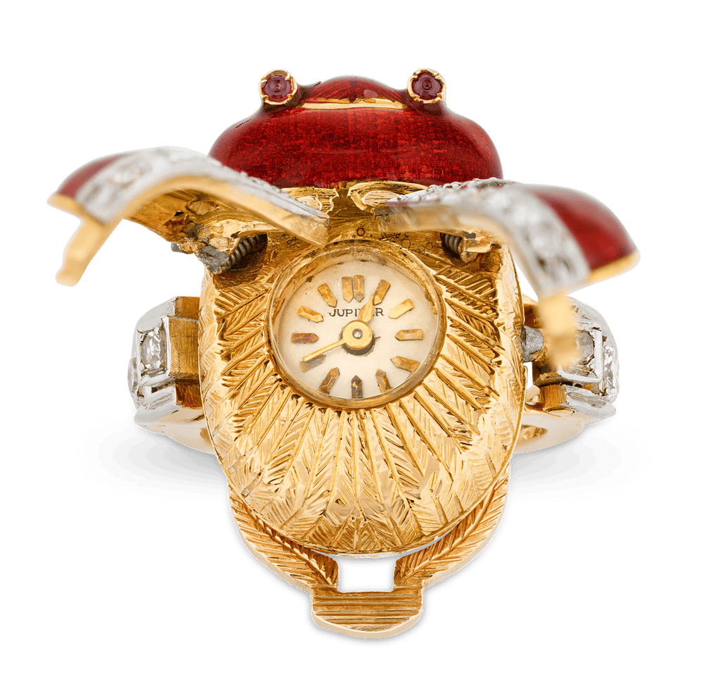 Enamel and Diamond Scarab Ring Watch