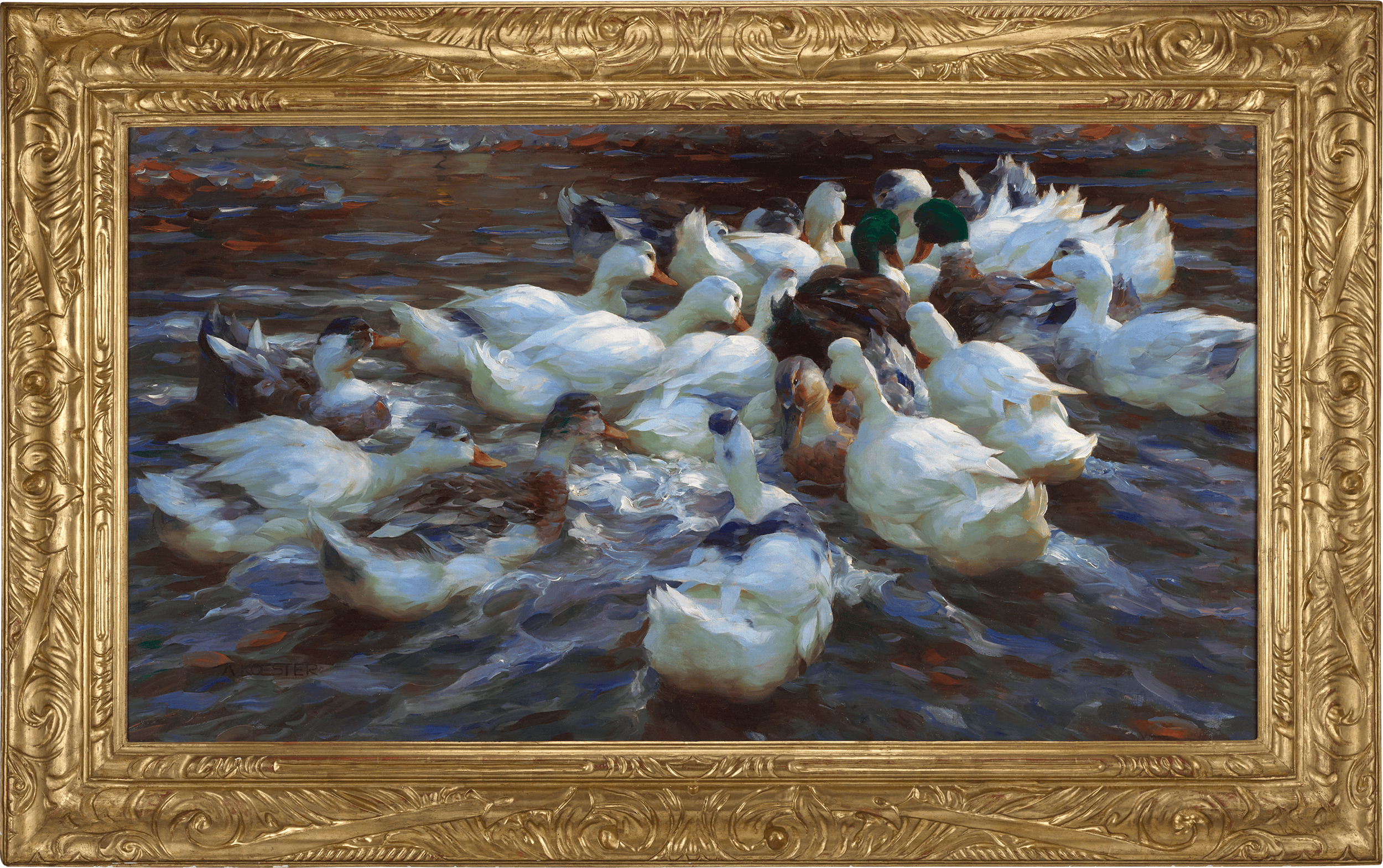 Sixteen Ducks in the Evening by Alexander Koester