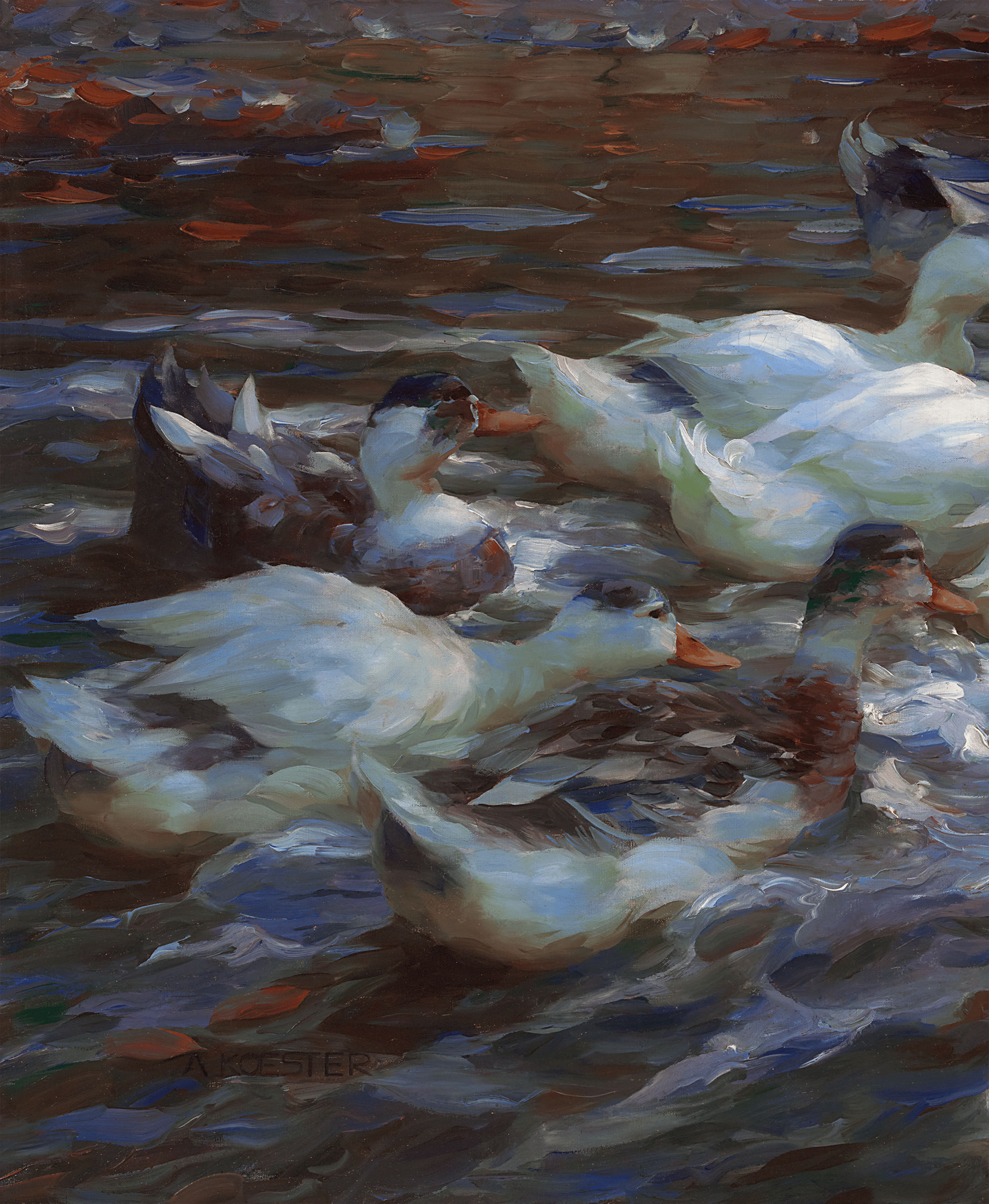 Sixteen Ducks in the Evening by Alexander Koester