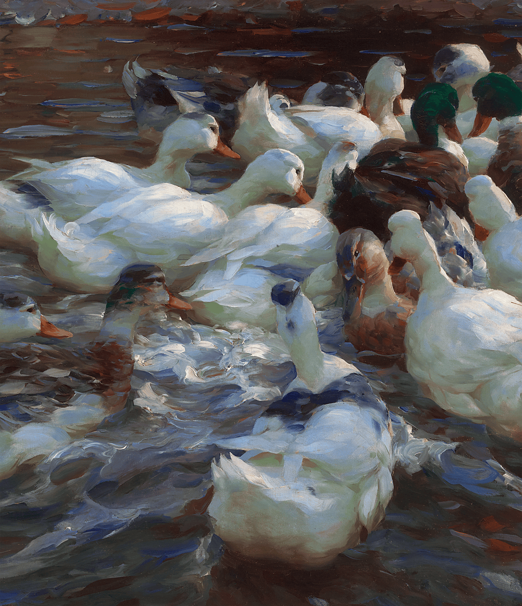 Sixteen Ducks in the Evening by Alexander Koester
