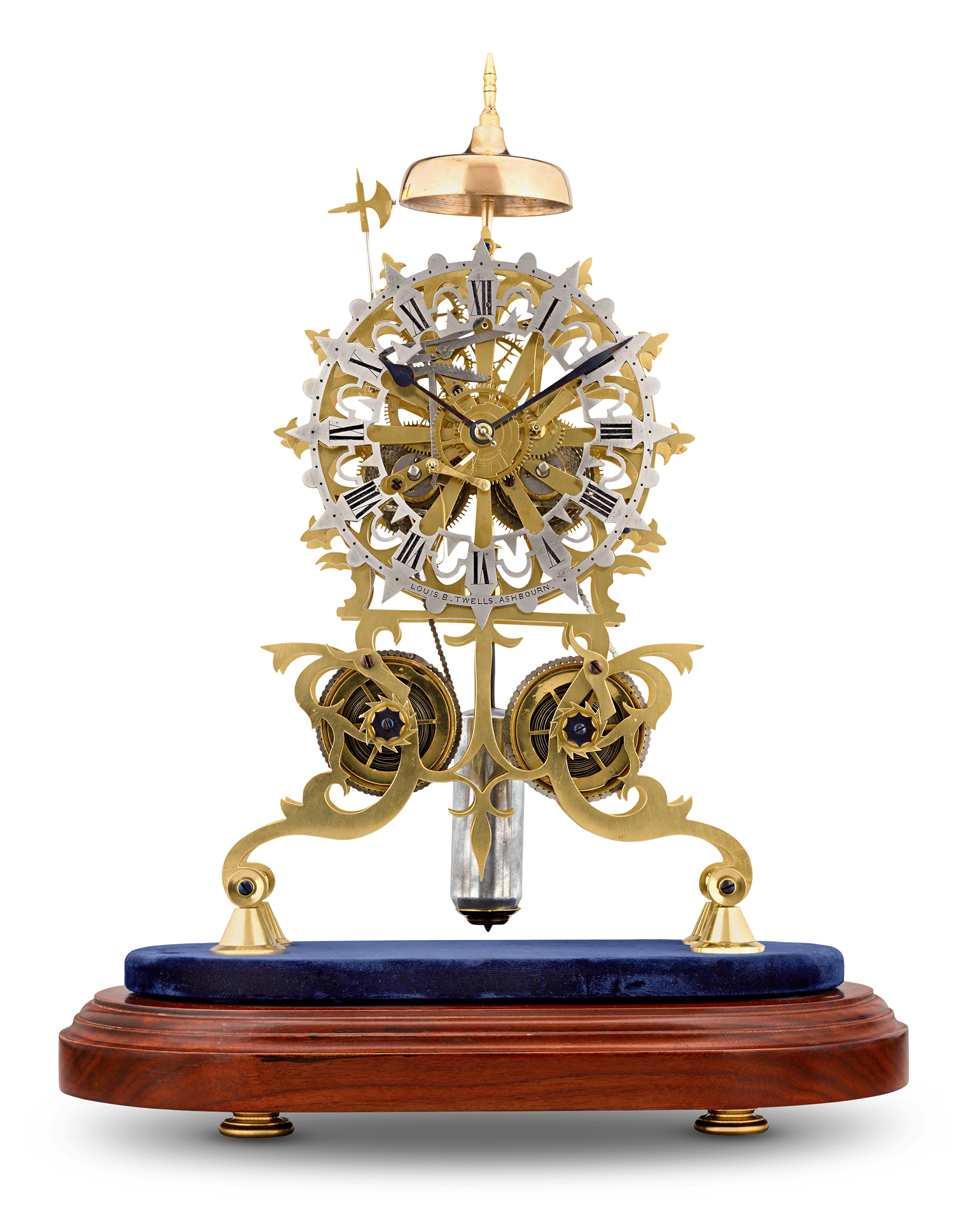 English Rose Window Skeleton Clock by Evans of Handsworth