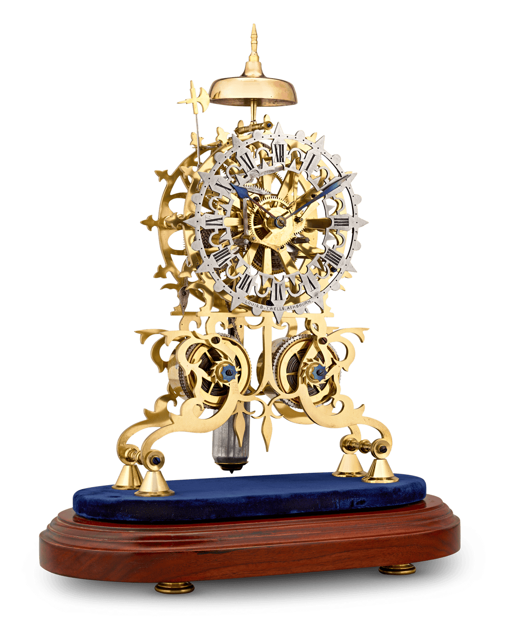 English Rose Window Skeleton Clock by Evans of Handsworth
