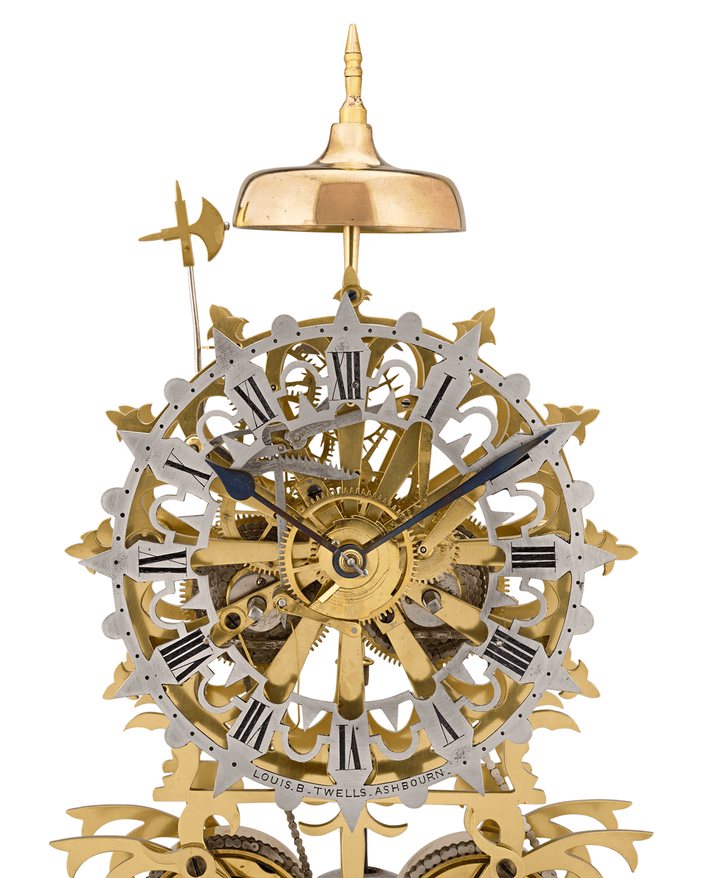 English Rose Window Skeleton Clock by Evans of Handsworth