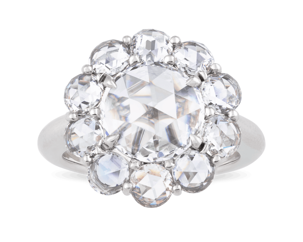 Floral Rose Cut Diamond Ring, 3.20 Carats