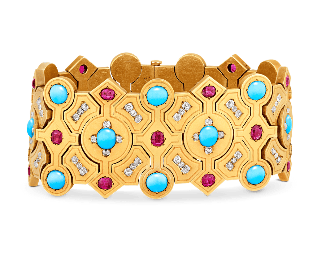Russian 18K Gold, Diamond and Turquoise Bracelet