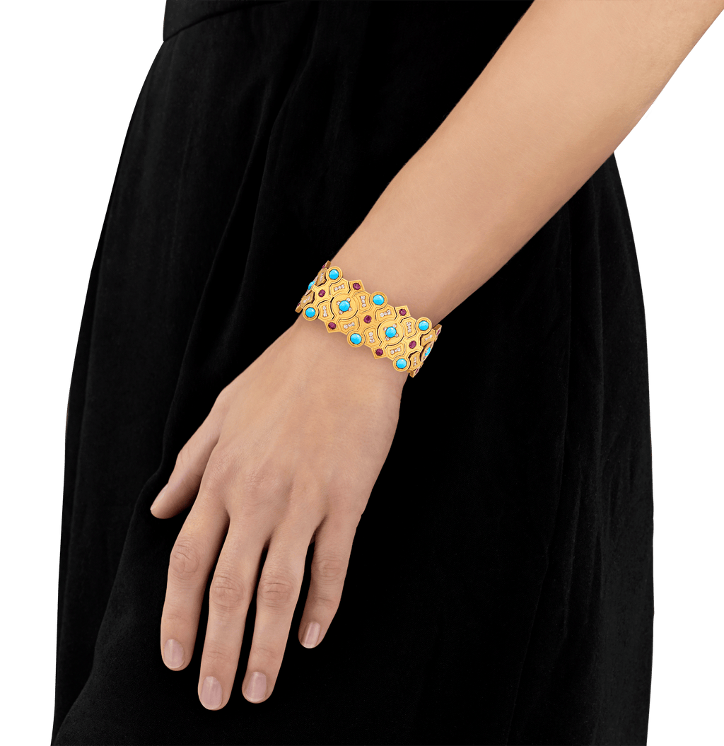 Russian 18K Gold, Diamond and Turquoise Bracelet