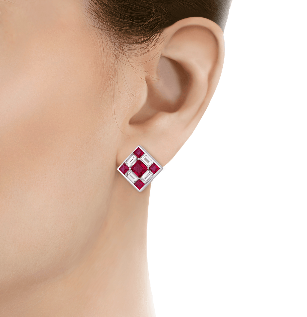 Ruby and Diamond Dice Earrings