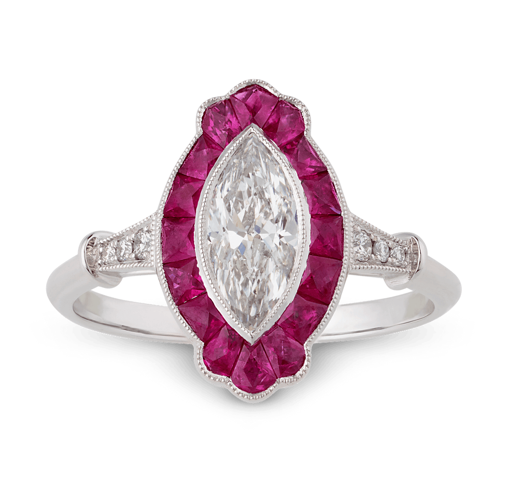 Marquise Diamond and Ruby Ring