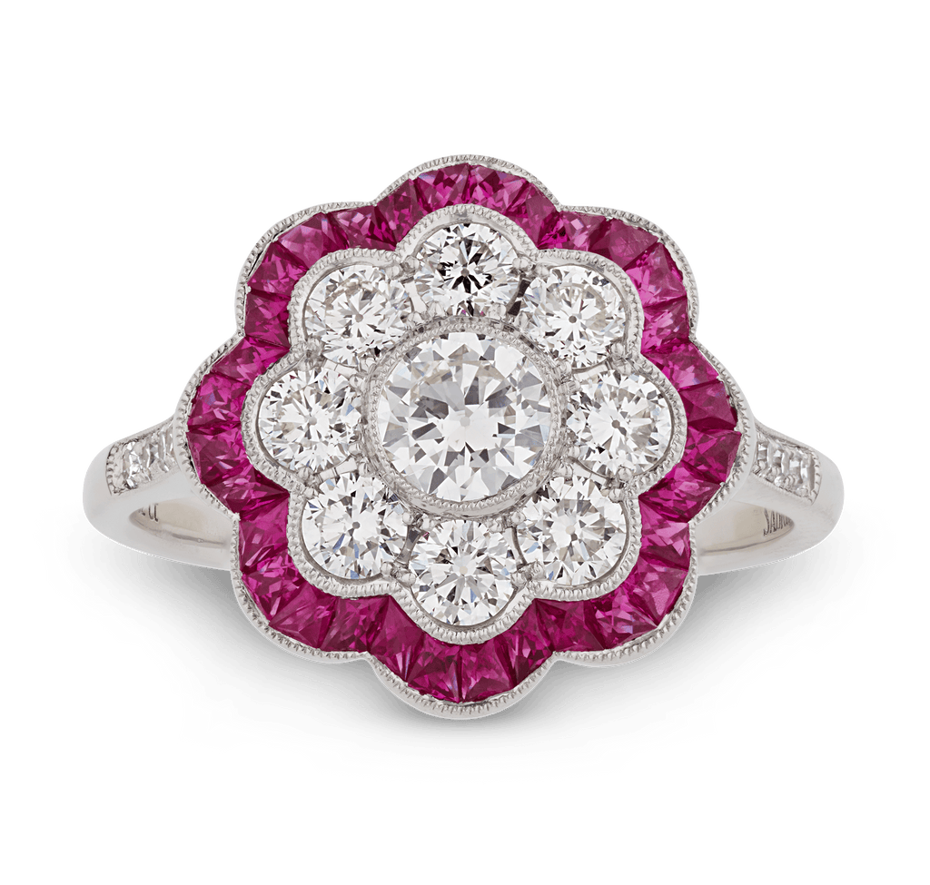 Art Deco-Style Diamond and Ruby Floral Ring