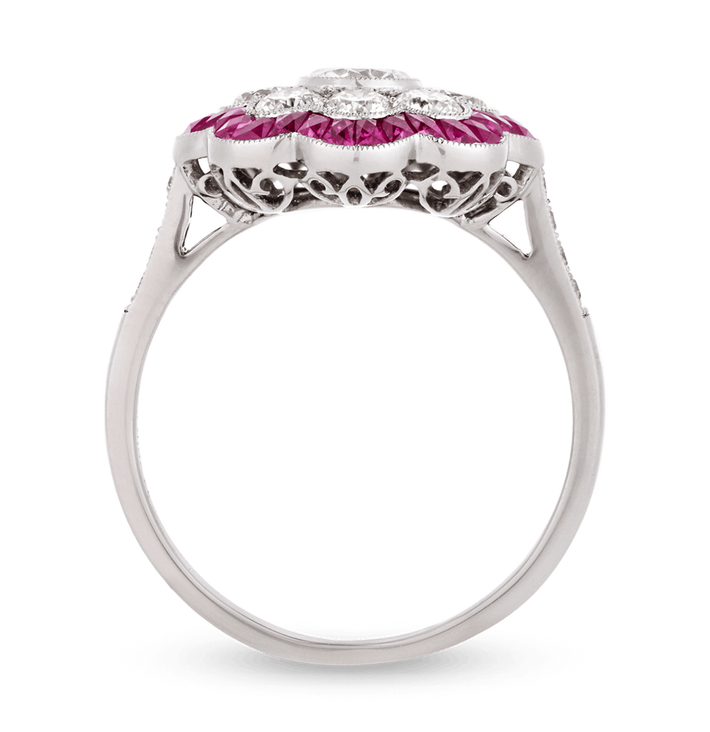 Art Deco-Style Diamond and Ruby Floral Ring
