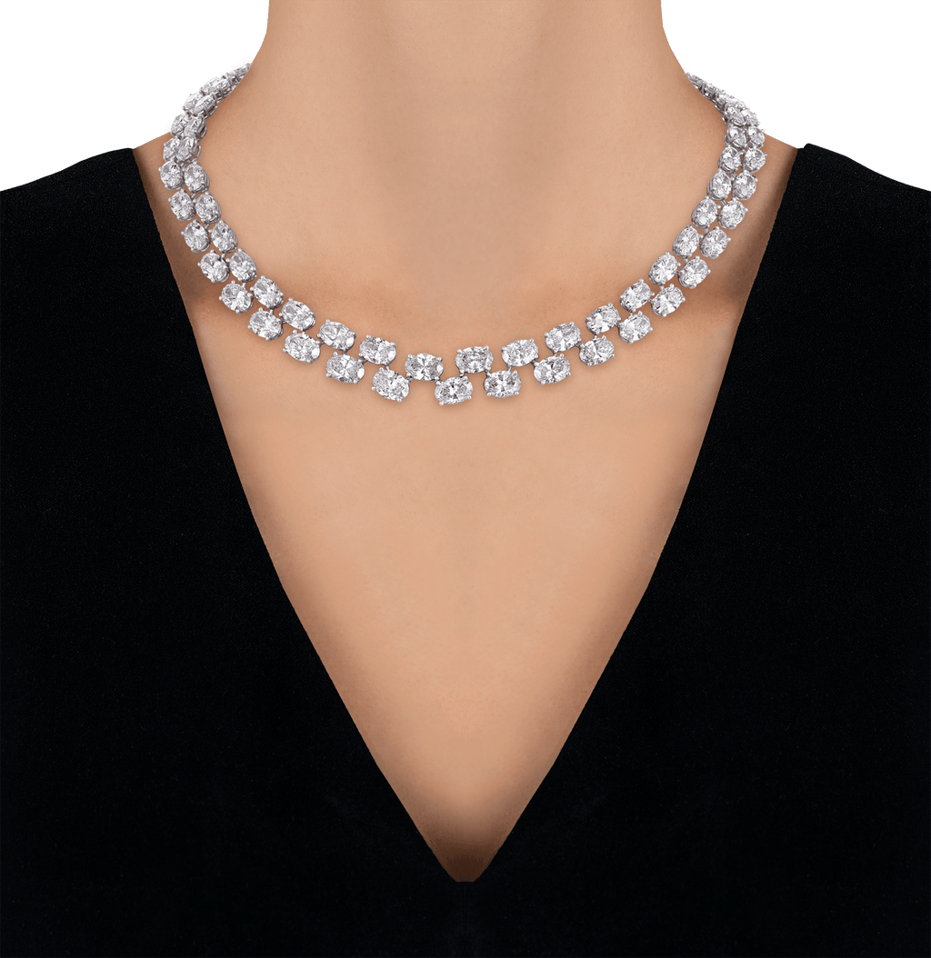 Double-Line Diamond Necklace, 57.80 carats