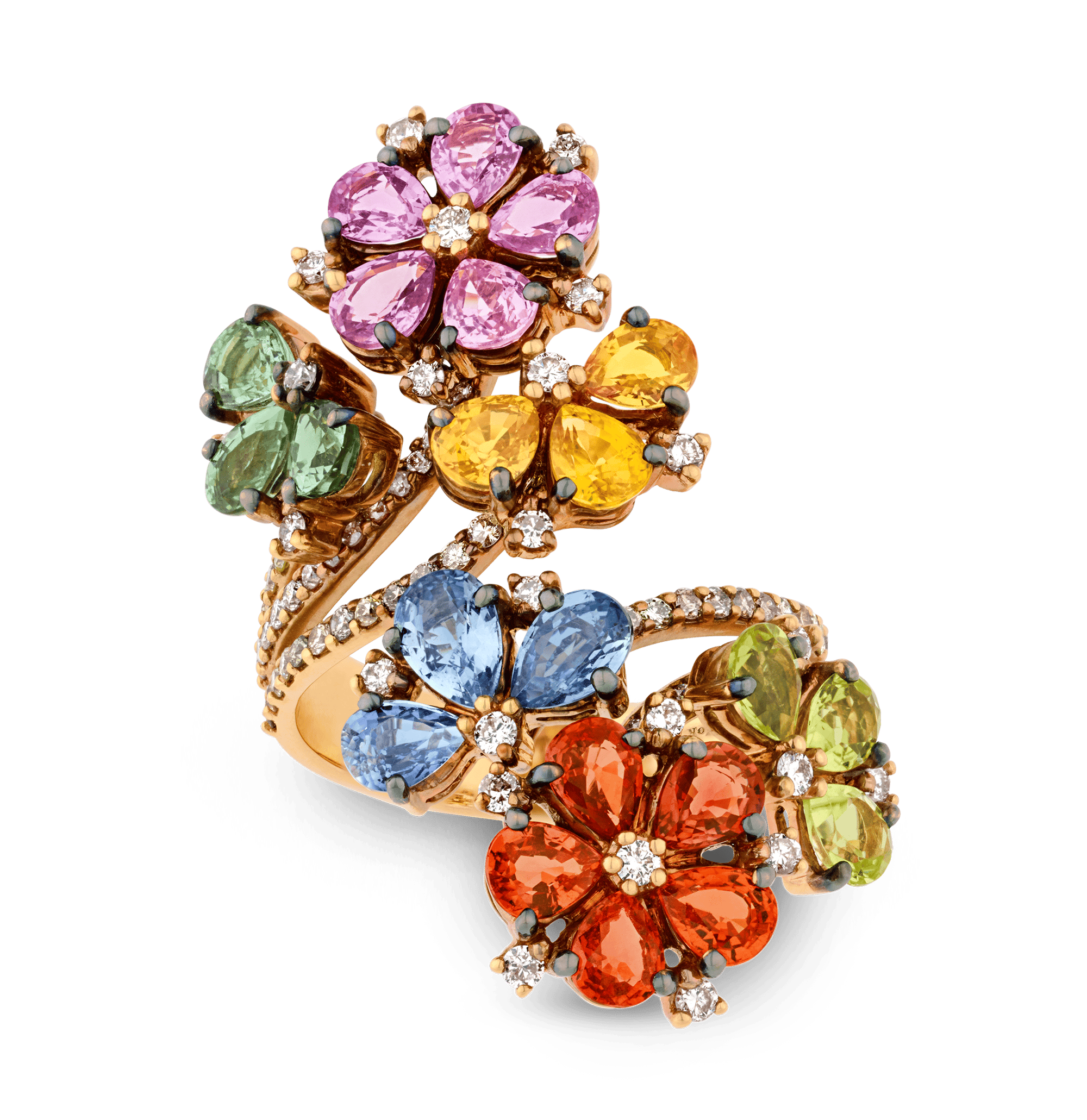 Multi-Color Sapphire Bypass Ring, 6.35 Carats