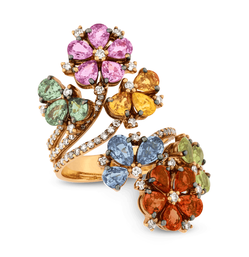 Multi-Color Sapphire Bypass Ring, 6.35 Carats