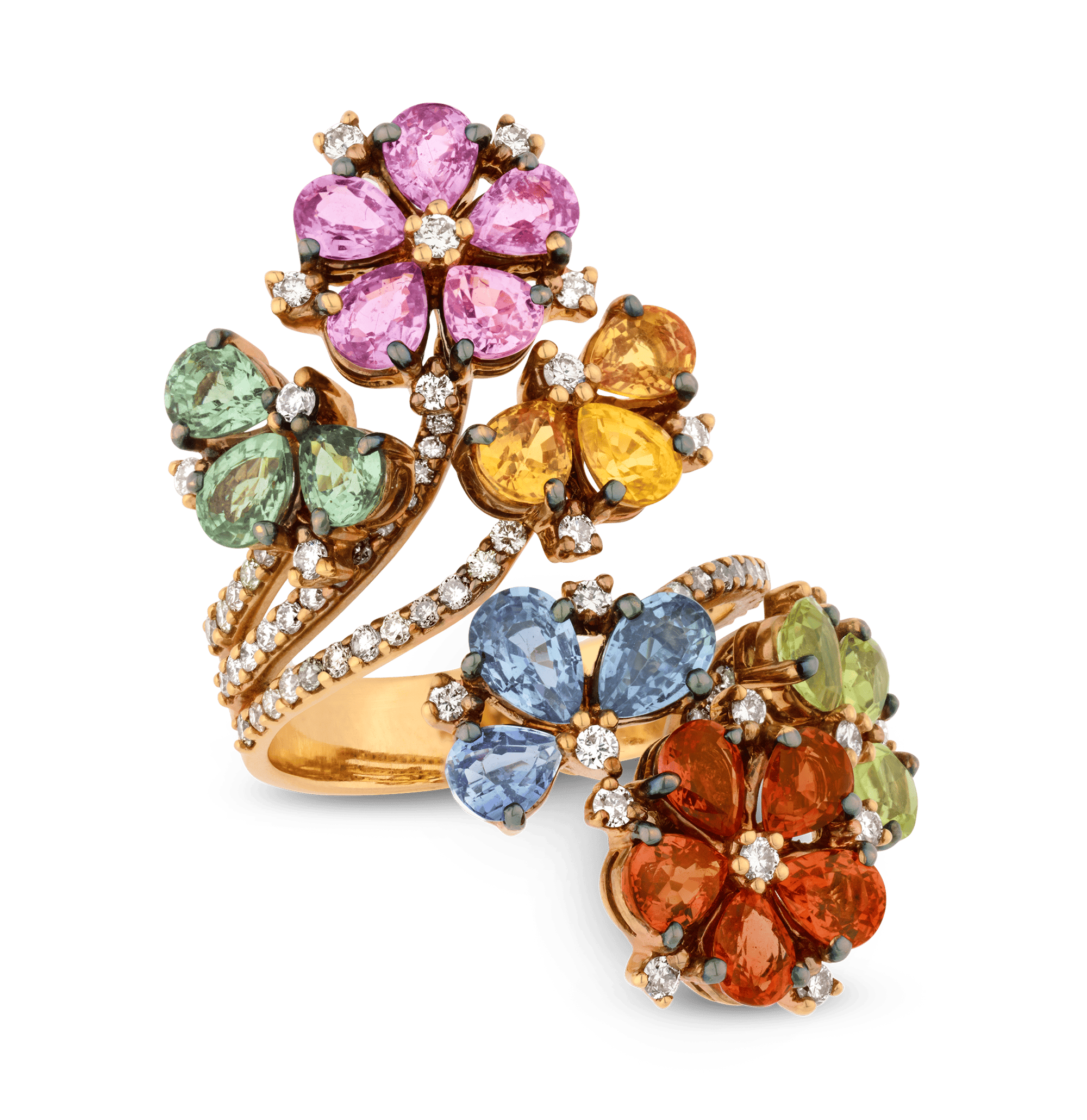 Multi-Color Sapphire Bypass Ring, 6.35 Carats