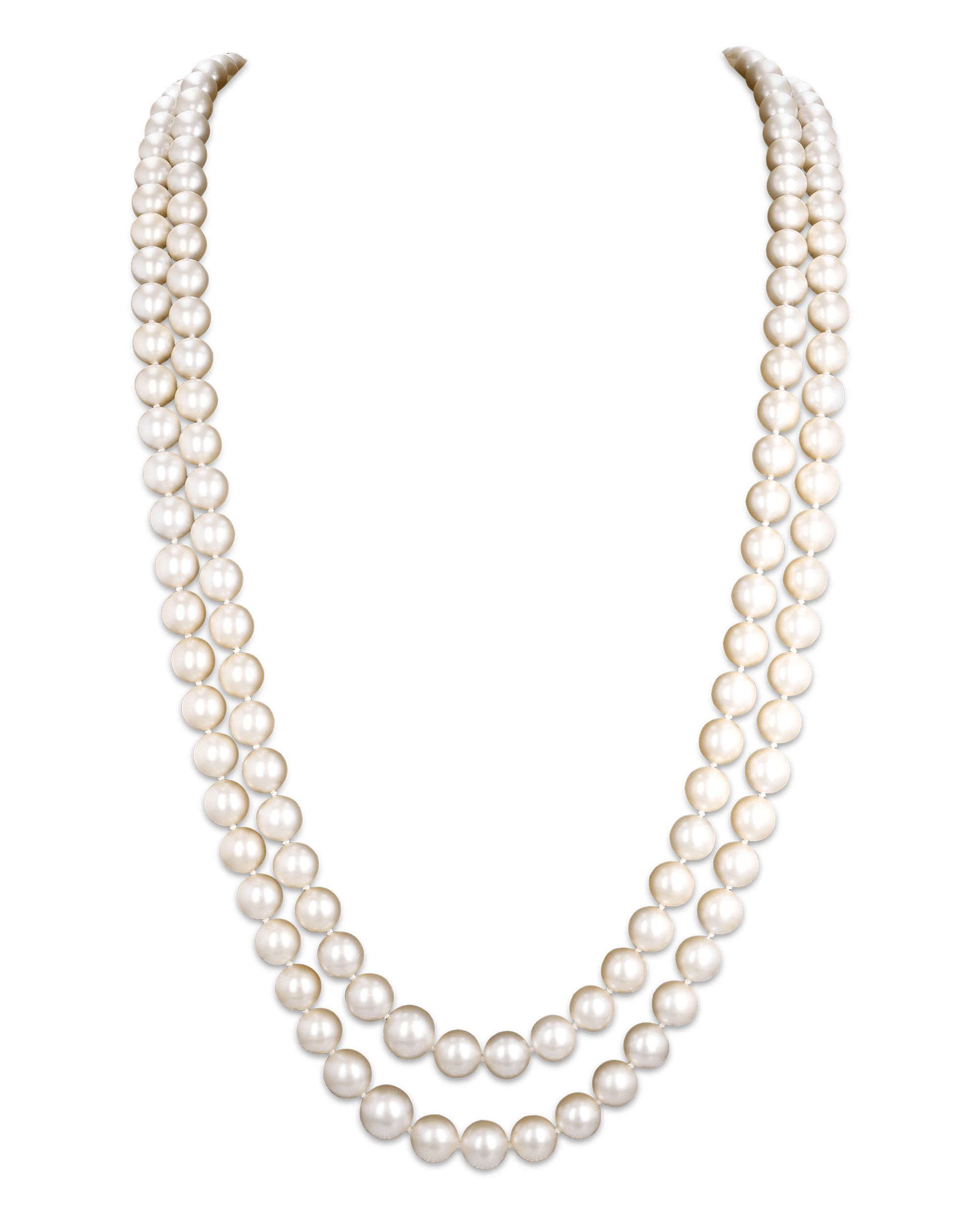 Double-Strand Pearl Necklace with Diamond Clasp